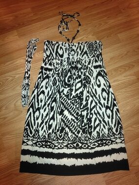 NWT Sz 4 Saint Tropez West Tribal Black White Beaded Halter  Y2K Style Dress